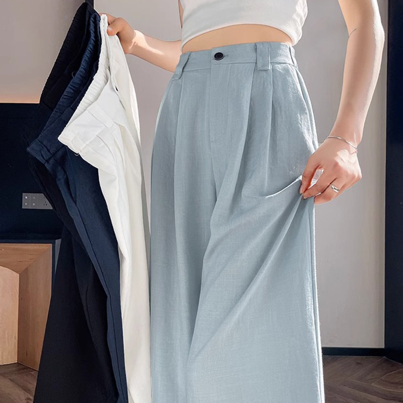 品牌正品女装衣服断码特价清仓 不接受退换-蓝色天丝棉麻阔腿裤女