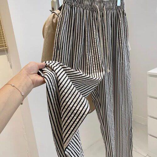 品牌折扣正品女装断码清仓特价不能退换竖条纹阔腿裤女145小个子