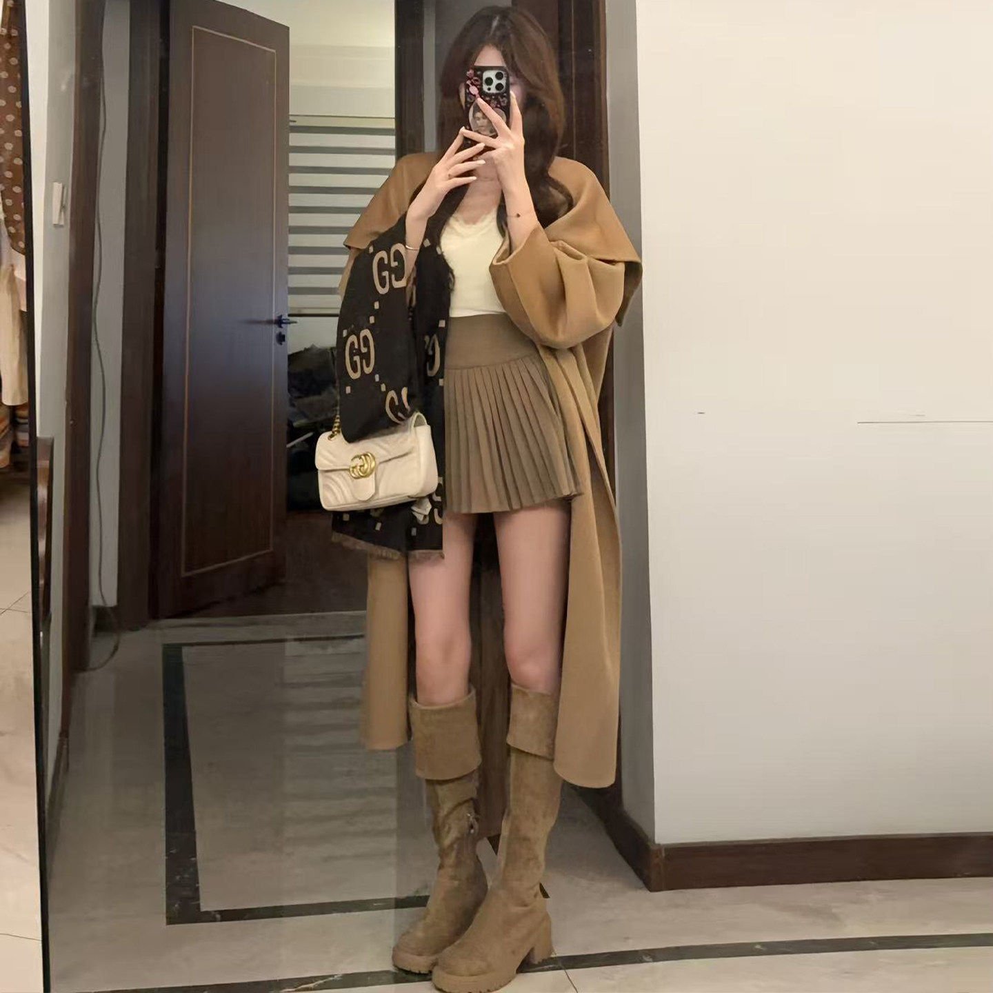 品牌折扣正品女装断码清仓特价不能退换深咖色毛呢风琴百褶短裙