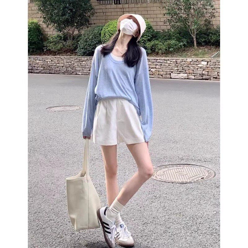 品牌正品女装衣服断码特价清仓 不退换-蓝色冰丝u领防晒空调衫女