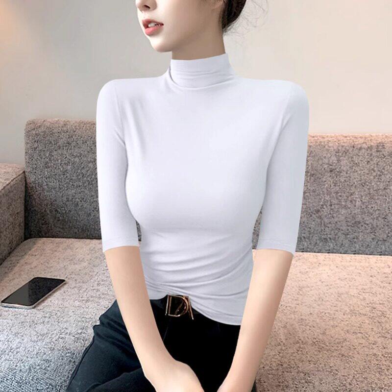 品牌折扣正品女装断码清仓特价不能退换莫代尔半高领中袖打底衫女