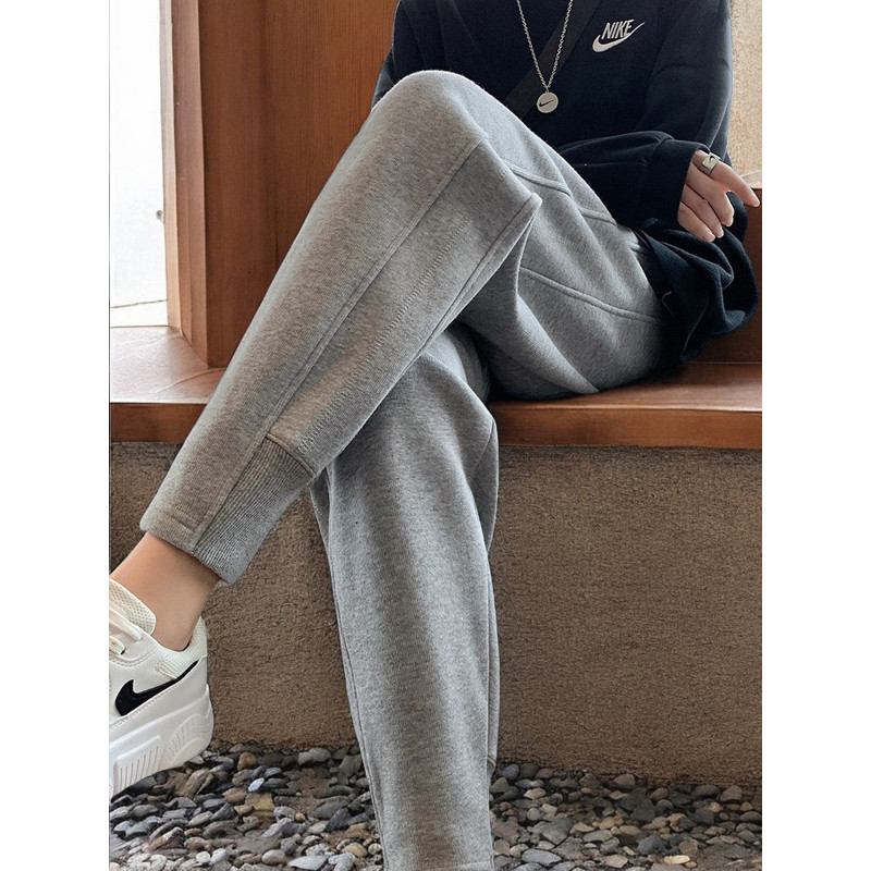 品牌折扣正品女装断码清仓特价不能退换灰色九分加绒哈伦裤女秋冬
