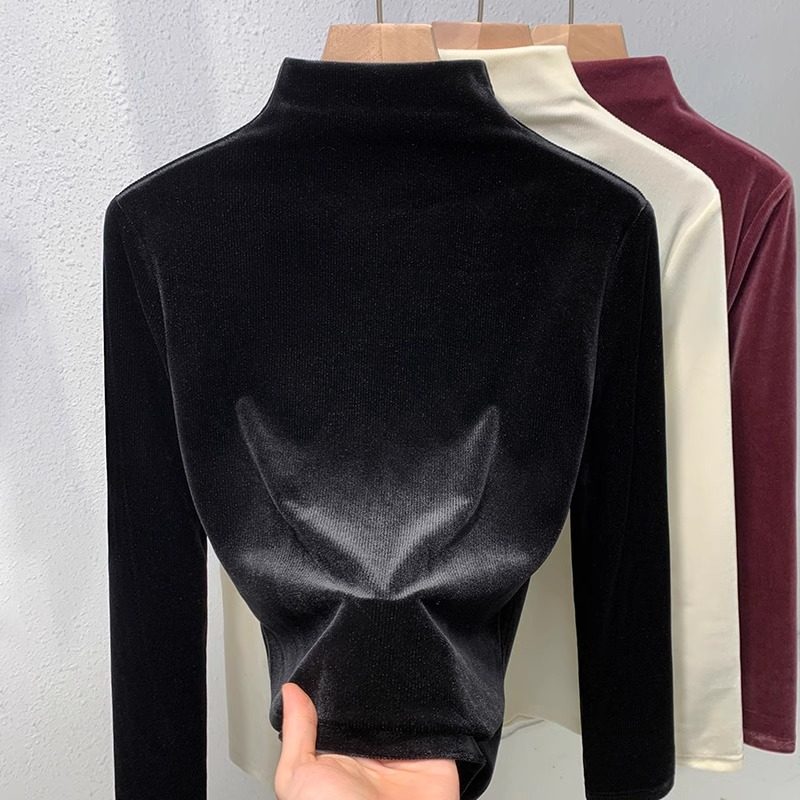 品牌折扣正品女装断码清仓特价不能退换黑色半高领丝绒打底衫女秋