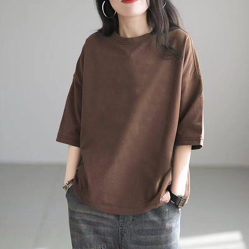 品牌折扣正品女装断码清仓特价不能退换酒红色五分袖短袖T恤女秋