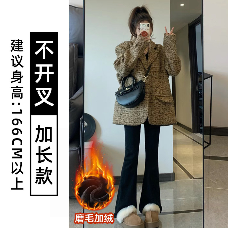品牌折扣正品女装断码清仓特价不能退换黑色加绒喇叭裤女秋冬高腰