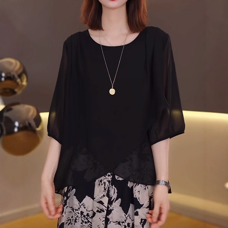 品牌正品女装衣服断码特价清仓 不退换-黑色蝙蝠袖雪纺衫女夏季洋