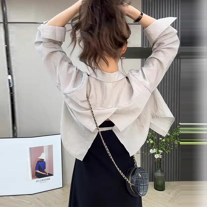 品牌折扣正品女装断码清仓特价不能退换后开叉冰丝衬衫防