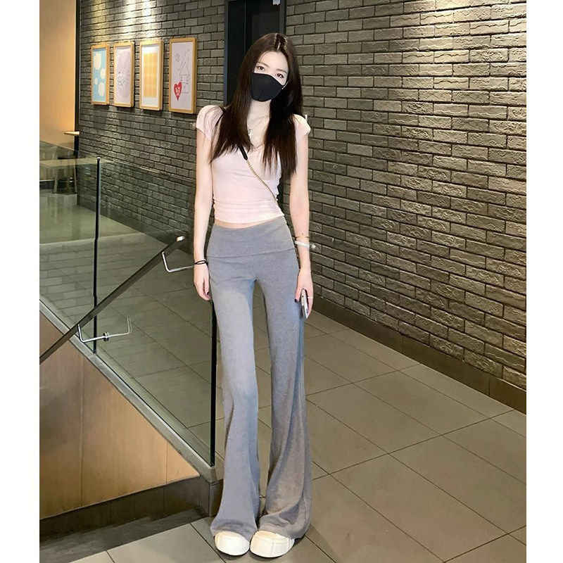 品牌正品女装衣服断码特价清仓 不退换-美式灰色复古微喇叭裤女夏