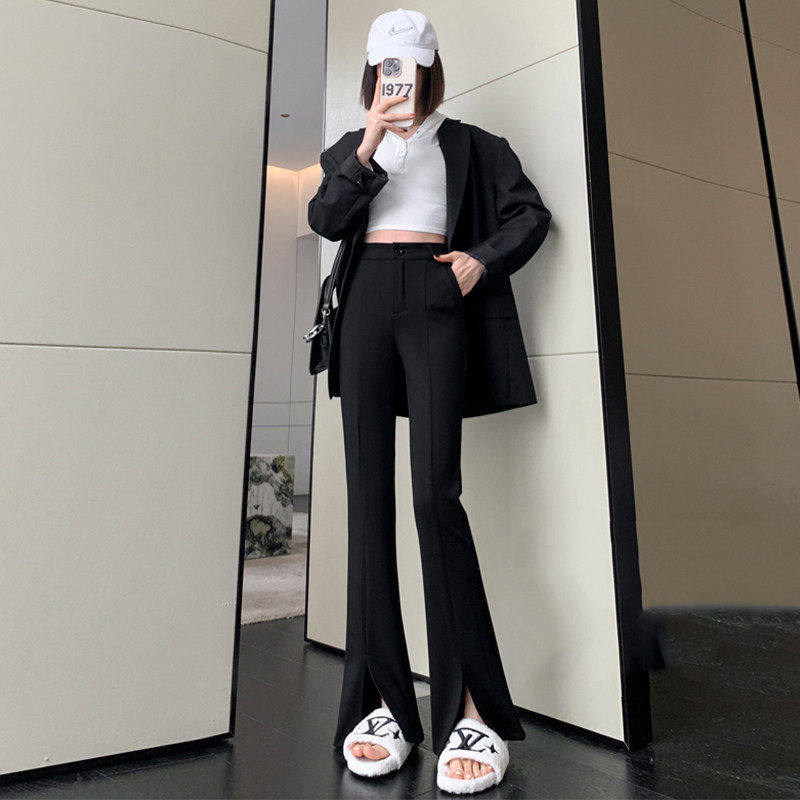 品牌正品女装衣服断码特价清仓 不退换-黑色开叉微喇裤女秋冬2026