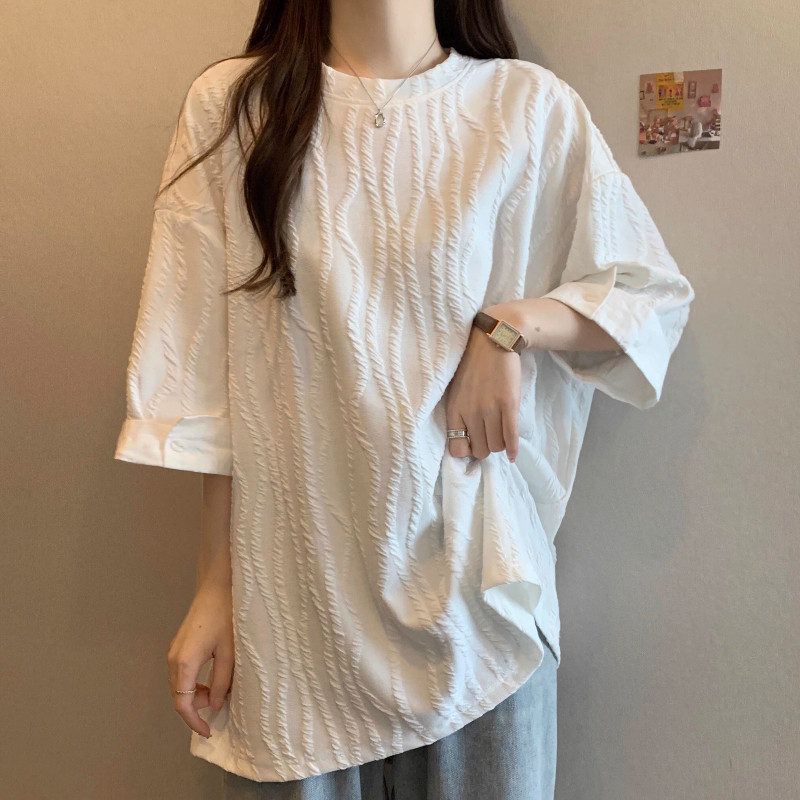 品牌折扣正品女装断码清仓特价不能退换肌理感黑色五分袖T恤女夏