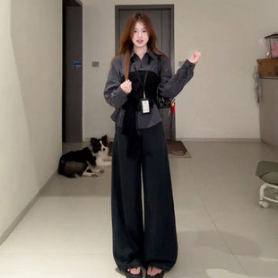 品牌折扣正品女装断码清仓特价不能退换韩系藏青色格子衬衫女秋冬