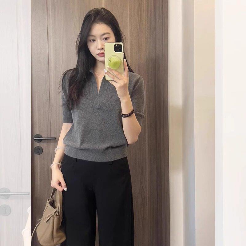 品牌折扣正品女装断码清仓特价不能退换欧货灰色polo领针织中袖T