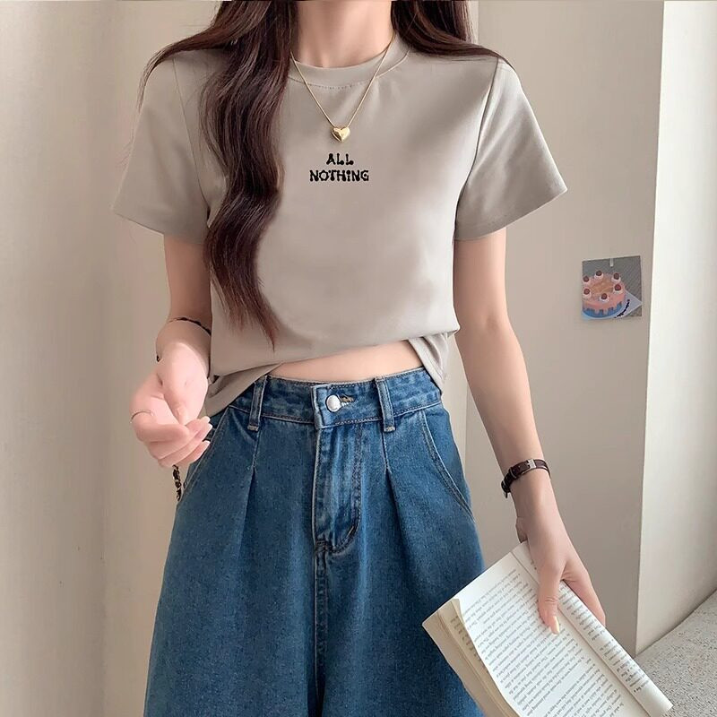 品牌折扣正品女装断码清仓特价不能退换灰色蝴蝶结圆领短袖T恤女