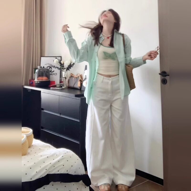 品牌折扣正品女装断码清仓特价不能退换薄荷绿长袖衬衣外套女款