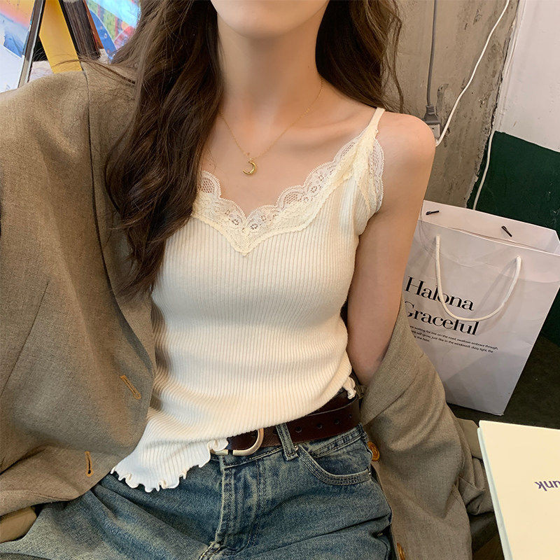品牌折扣正品女装断码清仓特价不能退换杏色蕾丝针织保暖吊带背心