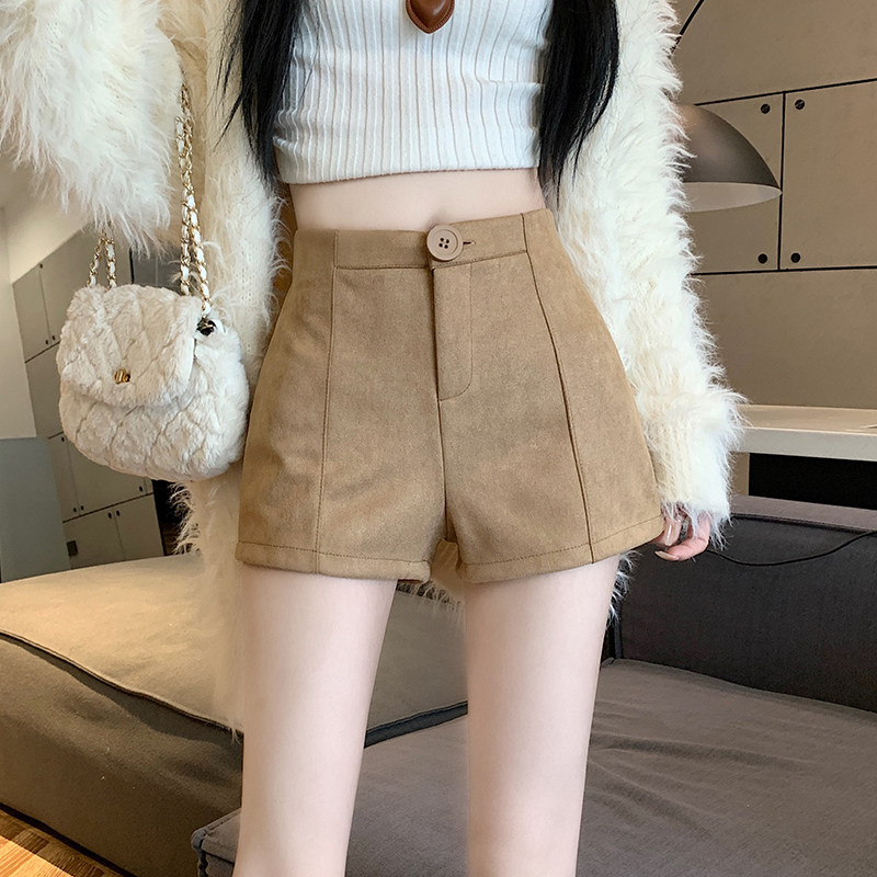 品牌正品女装衣服断码特价清仓 不接受退换-卡其色仿麂皮绒短裤