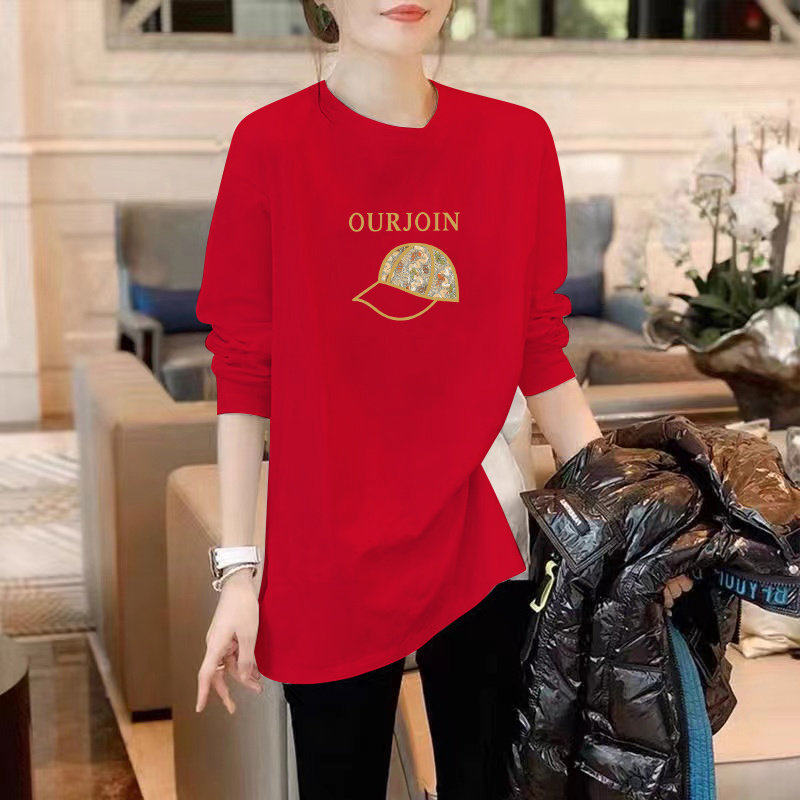 品牌折扣正品女装断码清仓特价不能退换中长款红色长袖T恤女秋冬