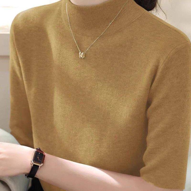 品牌折扣正品女装断码清仓特价不能退换半高领五分袖针织打底衫女