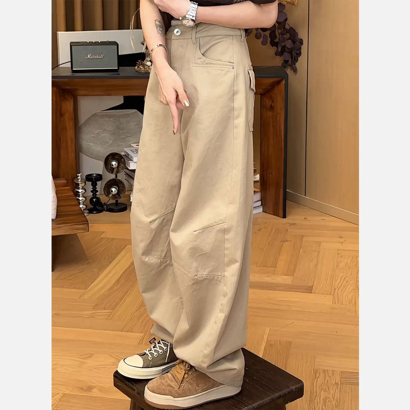 品牌正品女装衣服断码特价清仓 不接受退换-卡其色复古工装裤女春