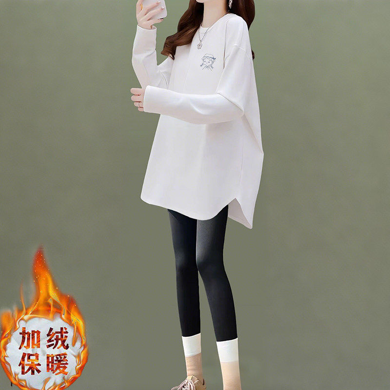 品牌折扣正品女装断码清仓特价不能退换白色圆领加绒打底衫女秋冬