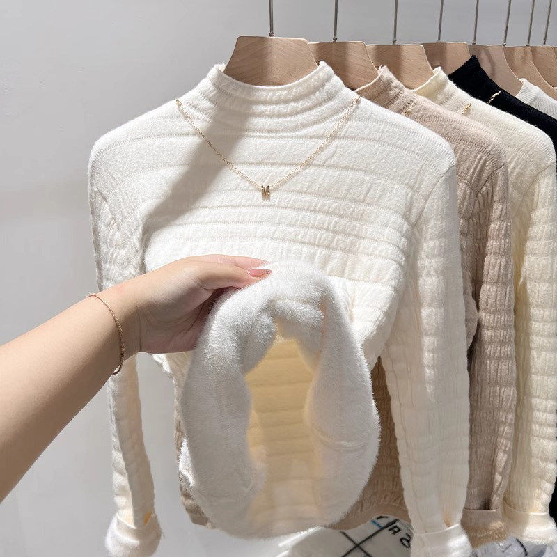 品牌折扣正品女装断码清仓特价不能退换水貂绒一体绒半高领毛衣女