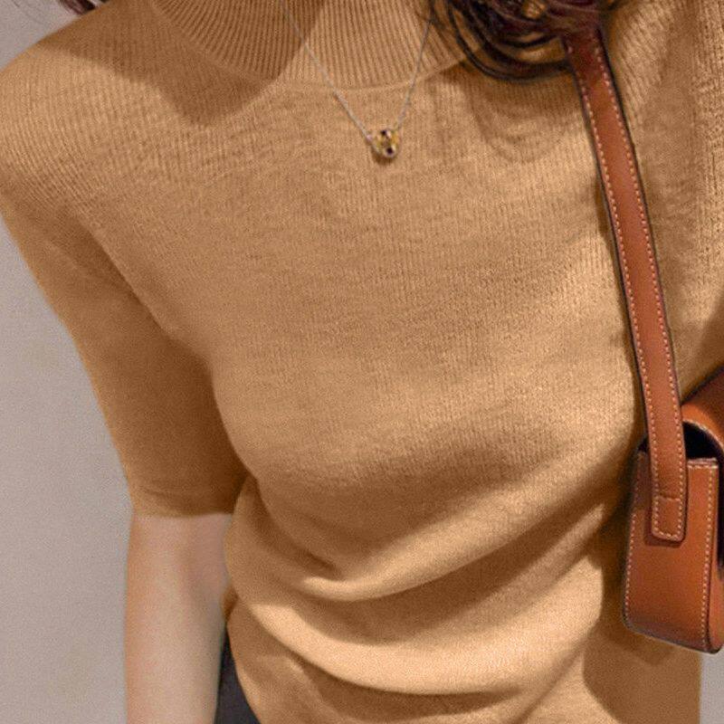 品牌折扣正品女装断码清仓特价不能退换美拉德棕色五分袖针织衫女