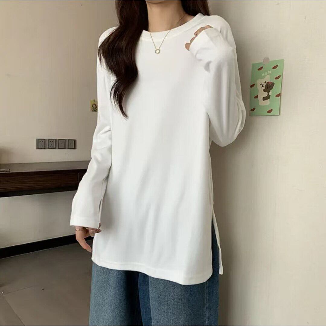 品牌折扣正品女装断码清仓特价不能退换中长款白色长袖T恤女