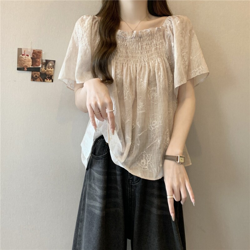 品牌折扣正品女装断码清仓特价不能退换大码方领雪纺短袖T恤女