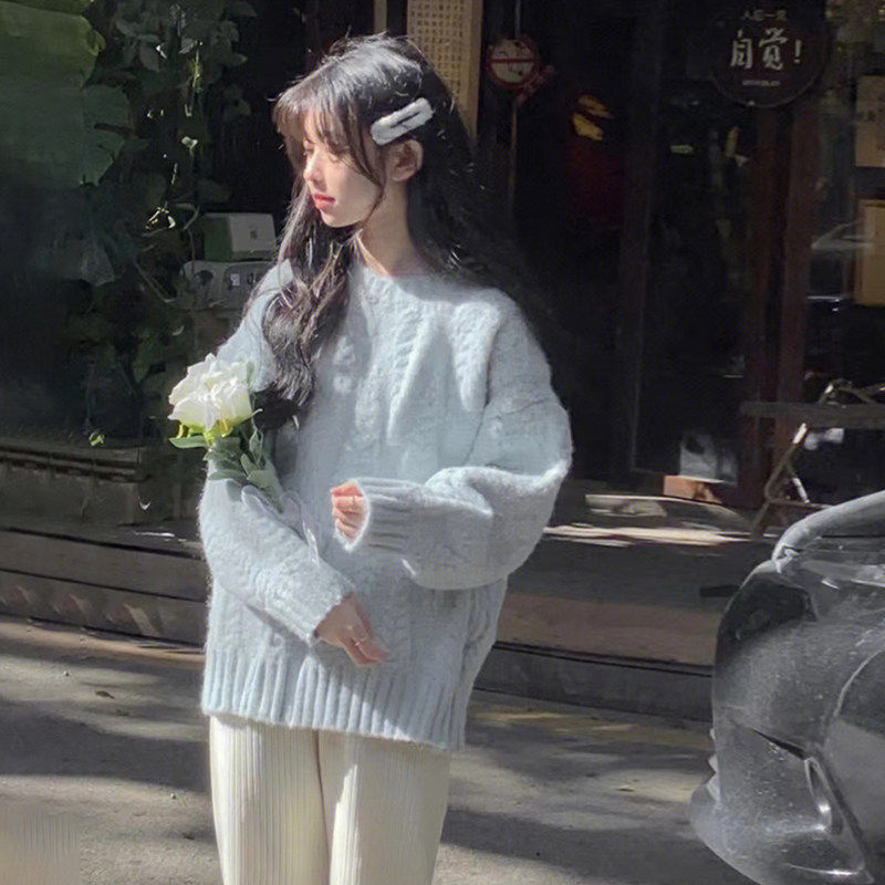 品牌正品女装衣服断码特价清仓 不退换-蓝色圆领不起球毛衣女秋冬
