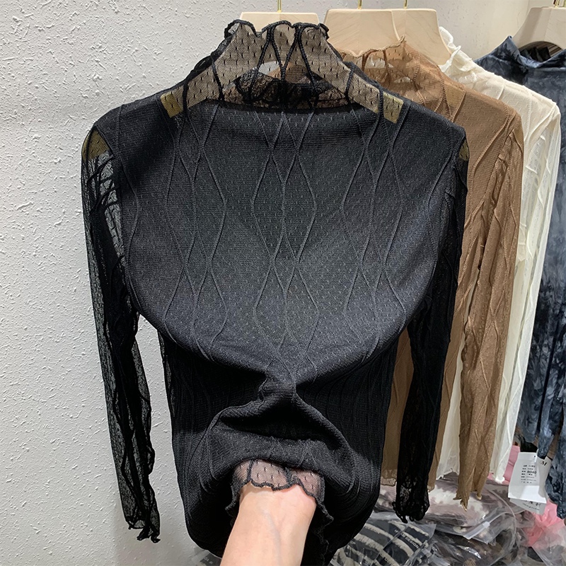 品牌折扣正品女装断码清仓特价不能退换欧货半高领蕾丝打底衫女秋