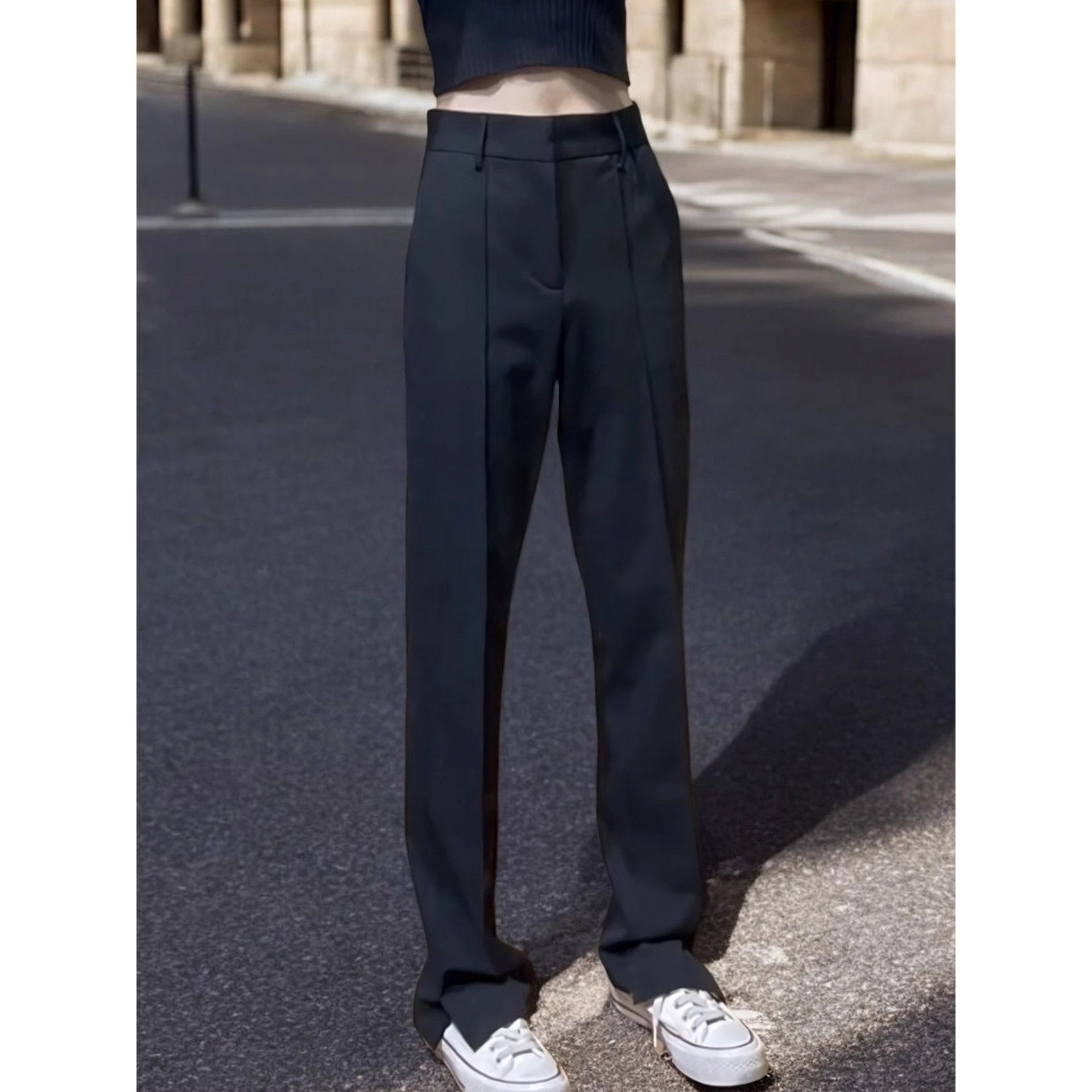 品牌正品女装衣服断码特价清仓 不退换-黑色窄版休闲西装裤女早秋
