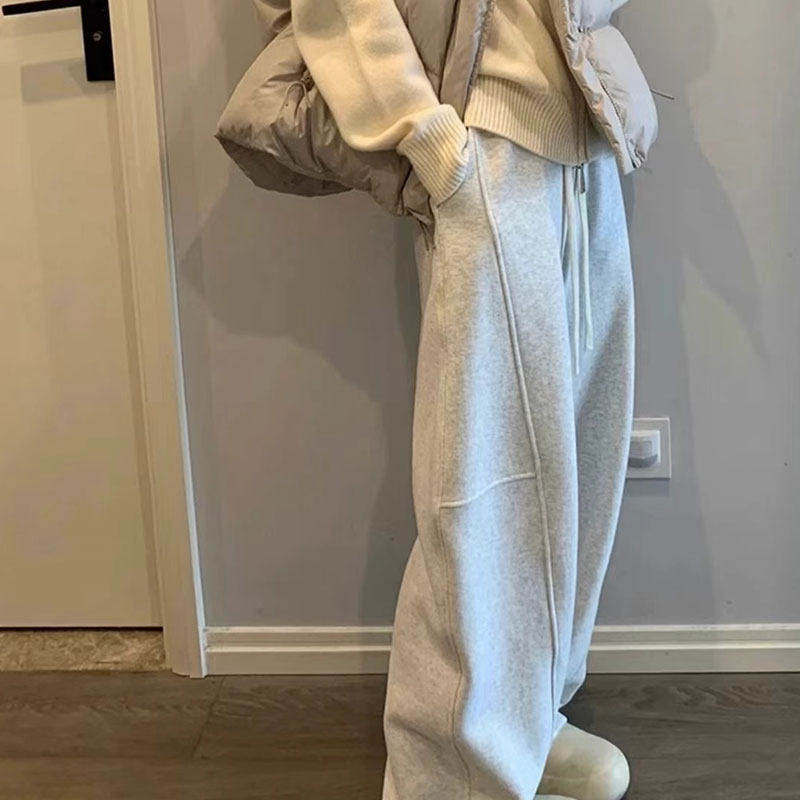 品牌正品女装衣服断码特价清仓 不退换-灰色美式阔腿运动裤女秋冬