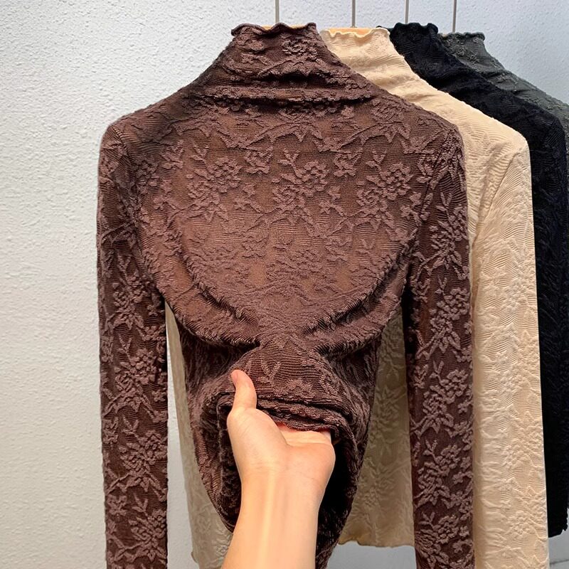 品牌折扣正品女装断码清仓特价不能退换黑色蕾丝高领打底衫女