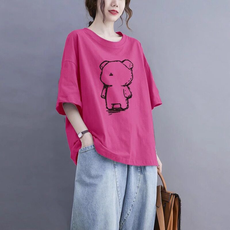【品牌正品女装新品超级秒杀 不接受退换】火龙果色纯棉短袖T恤女