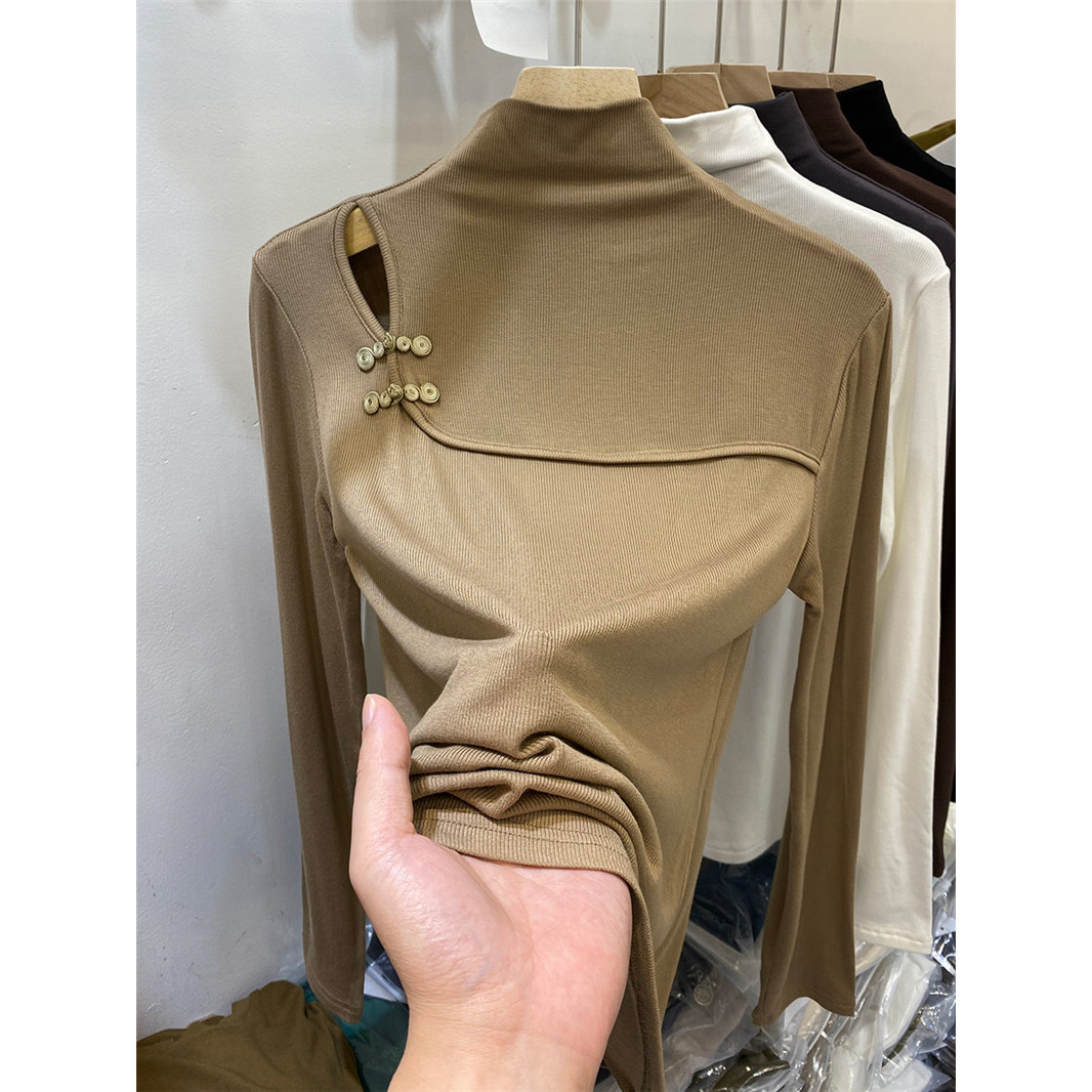 品牌折扣正品女装断码清仓特价不能退换半高领镂空露肩国风盘扣上