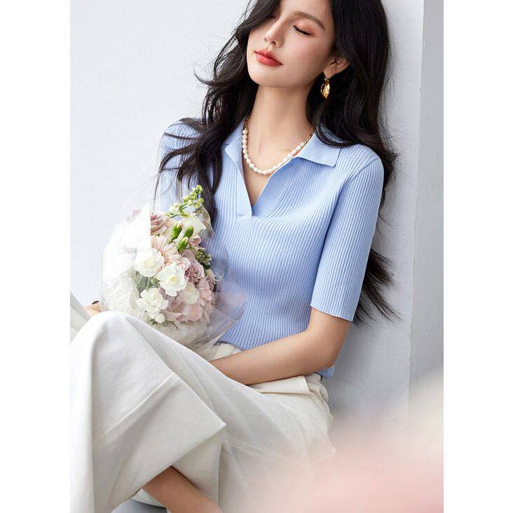 品牌正品女装衣服断码特价清仓 不退换-polo翻领针织短袖T恤女夏