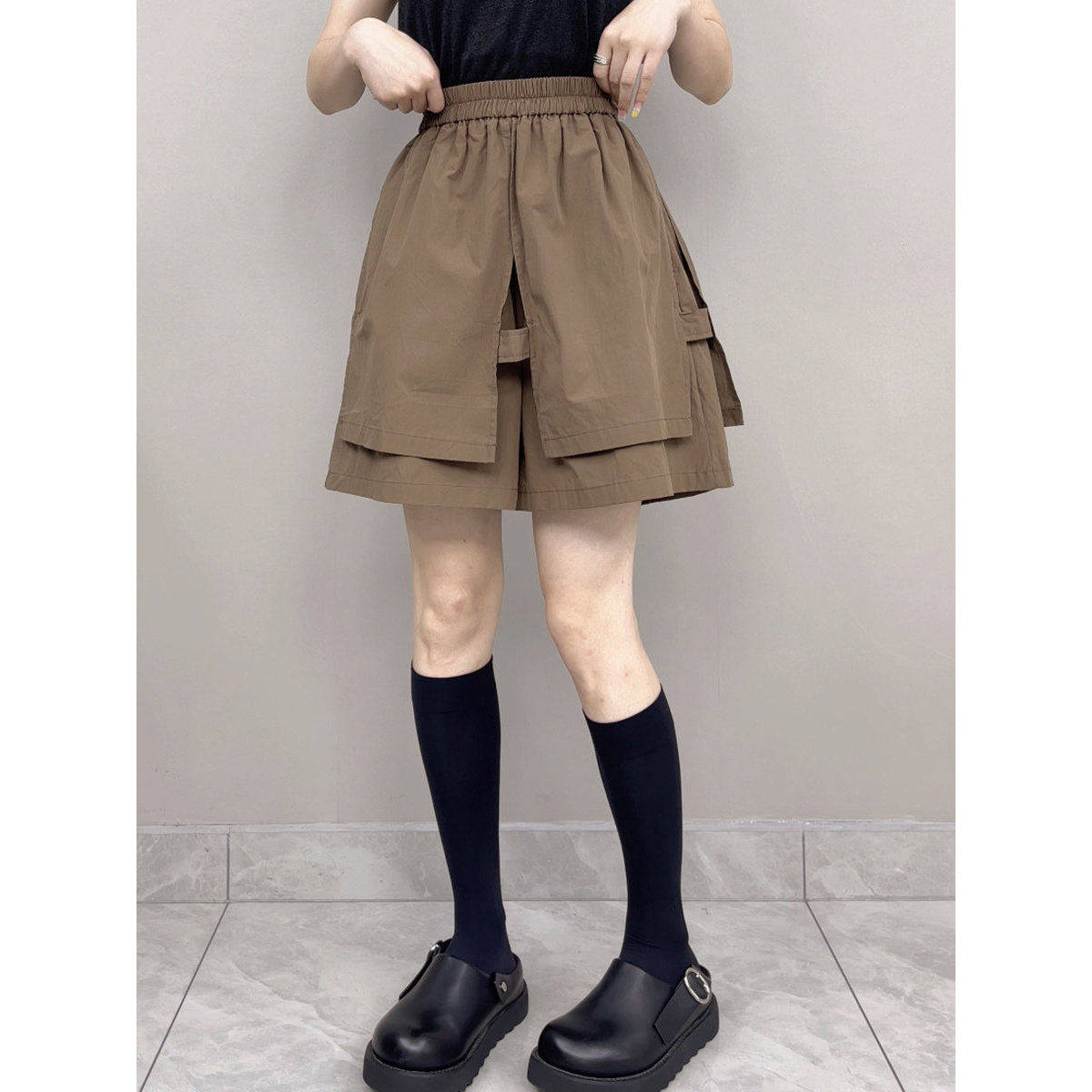 品牌折扣正品女装断码清仓特价不能退换咖色双层花苞裤女夏季薄款