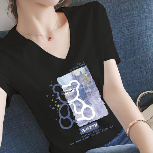 品牌折扣正品女装断码清仓特价不能退换欧洲站V领T恤女短袖夏季