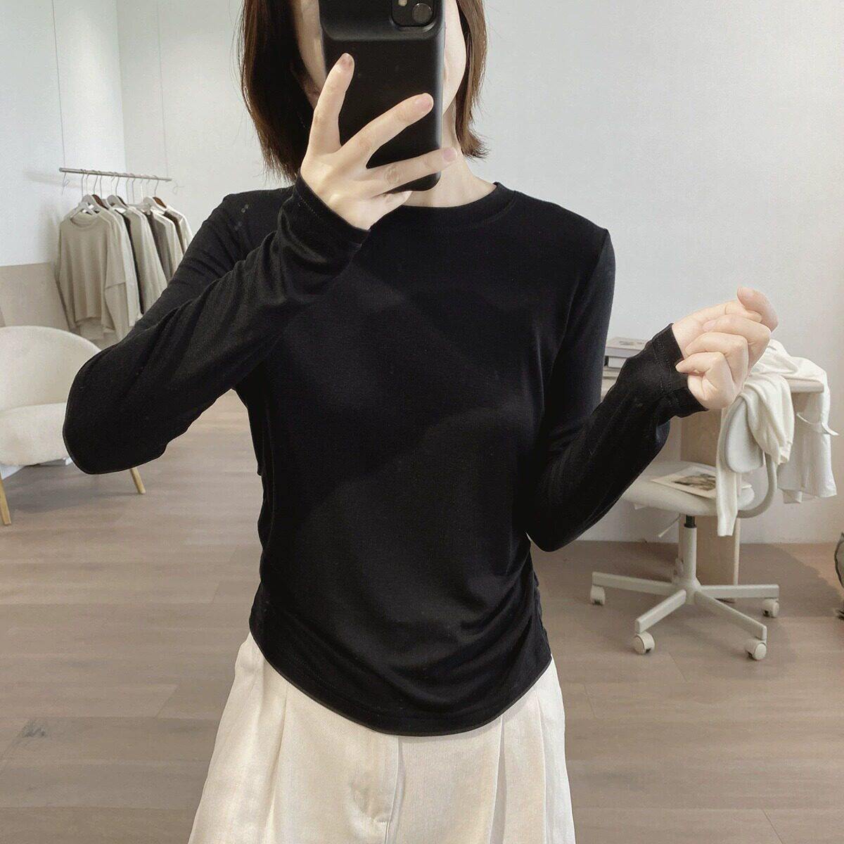 品牌折扣正品女装断码清仓特价不能退换黑色打底衫女春季圆领韩版