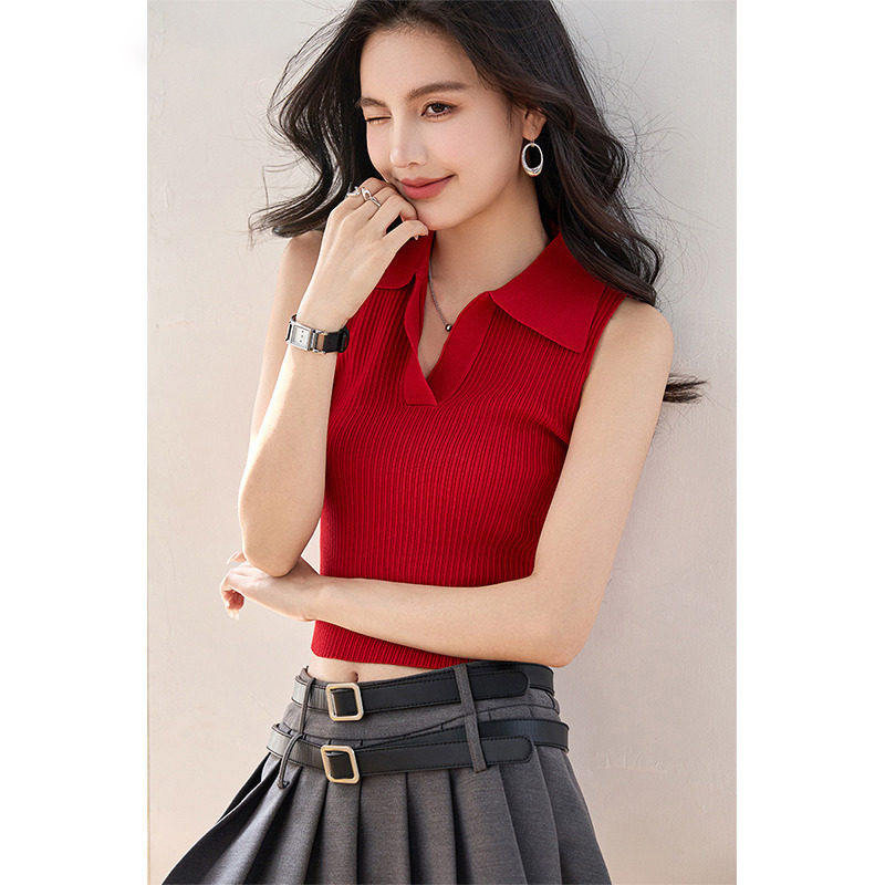 品牌正品女装衣服断码特价清仓 不退换-红色复古挂脖针织背心女