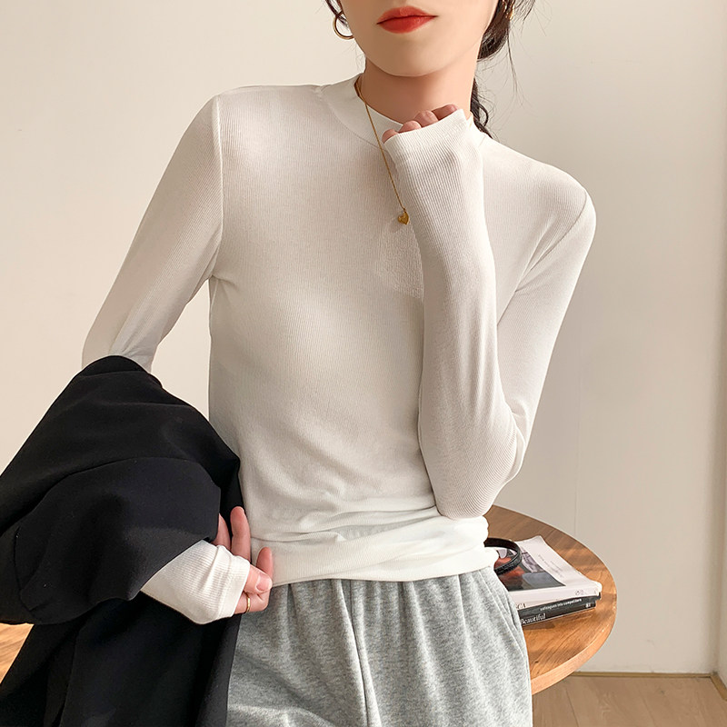 品牌折扣正品女装断码清仓特价不能退换白色小立领打底衫女春秋弹