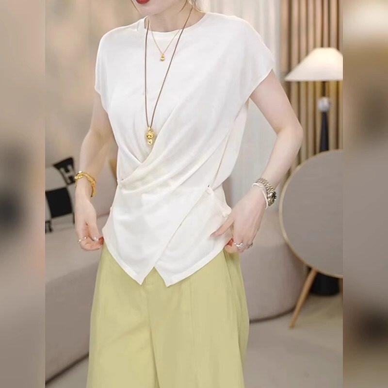 品牌正品女装衣服断码特价清仓 不退换-欧货交叉圆领冰丝针织短袖