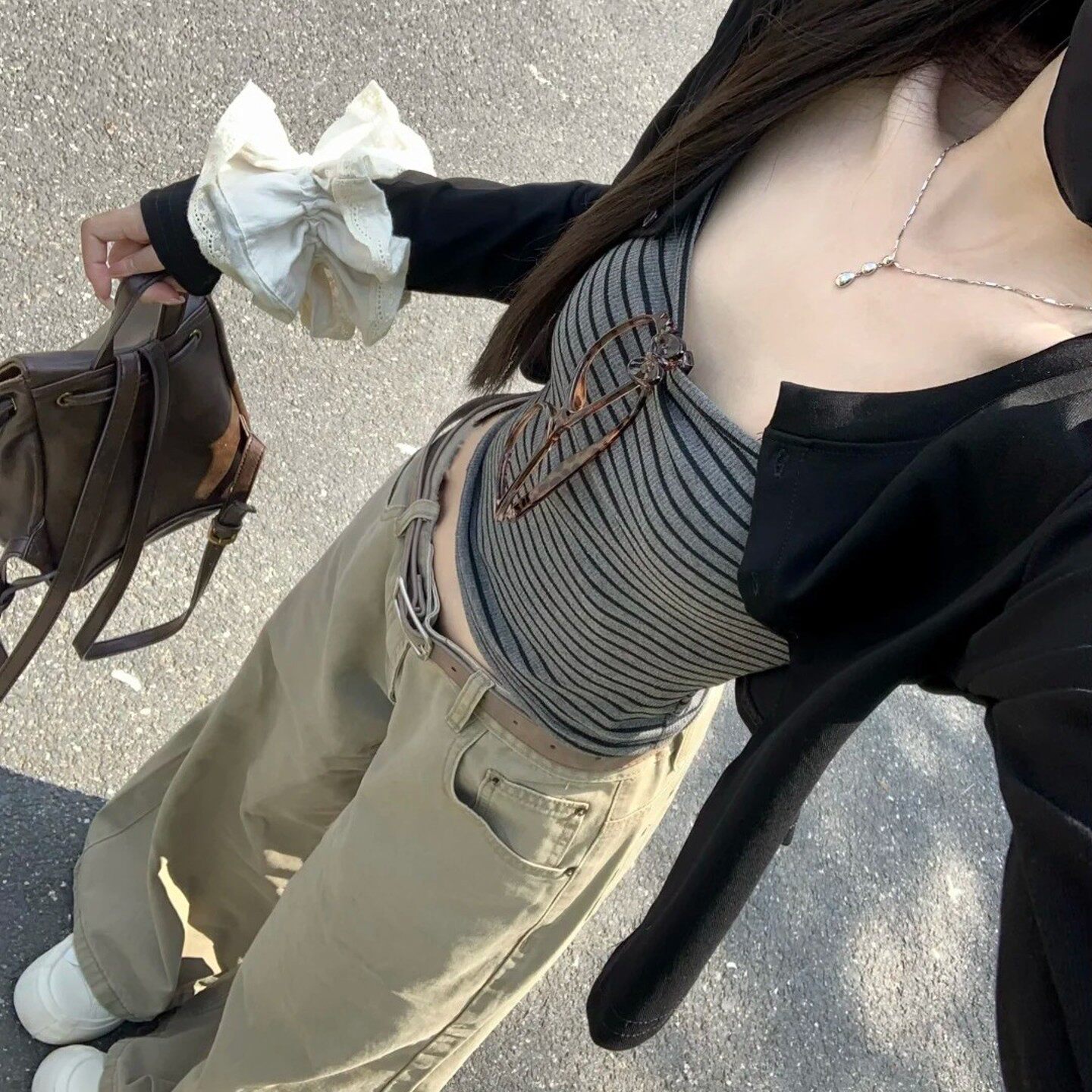 【品牌正品女装新品超级秒杀 不接受退换】韩系穿搭条纹背心长袖