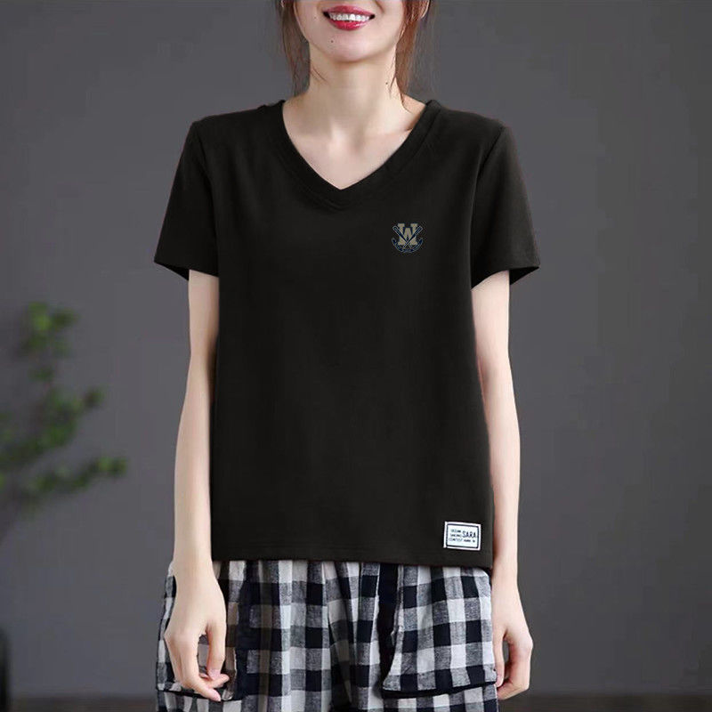 品牌折扣正品女装断码清仓特价不能退换中国红色v领短袖t恤女夏季