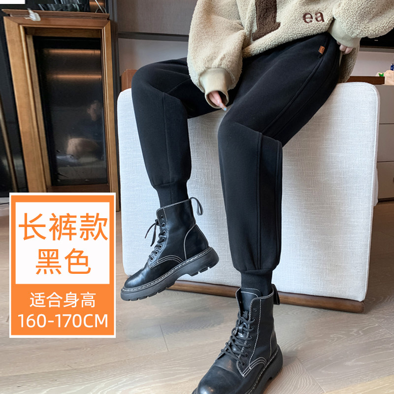 品牌折扣正品女装断码清仓特价不能退换黑色加绒卫裤女秋冬季小个