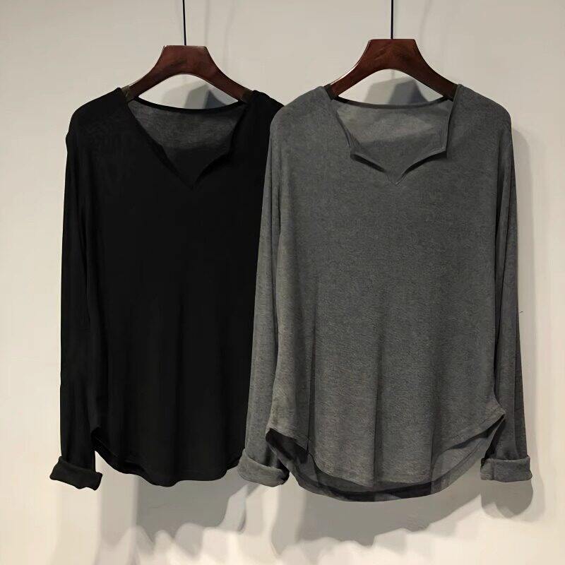 品牌折扣正品女装断码清仓特价不能退换纯色V领上衣女秋冬宽松
