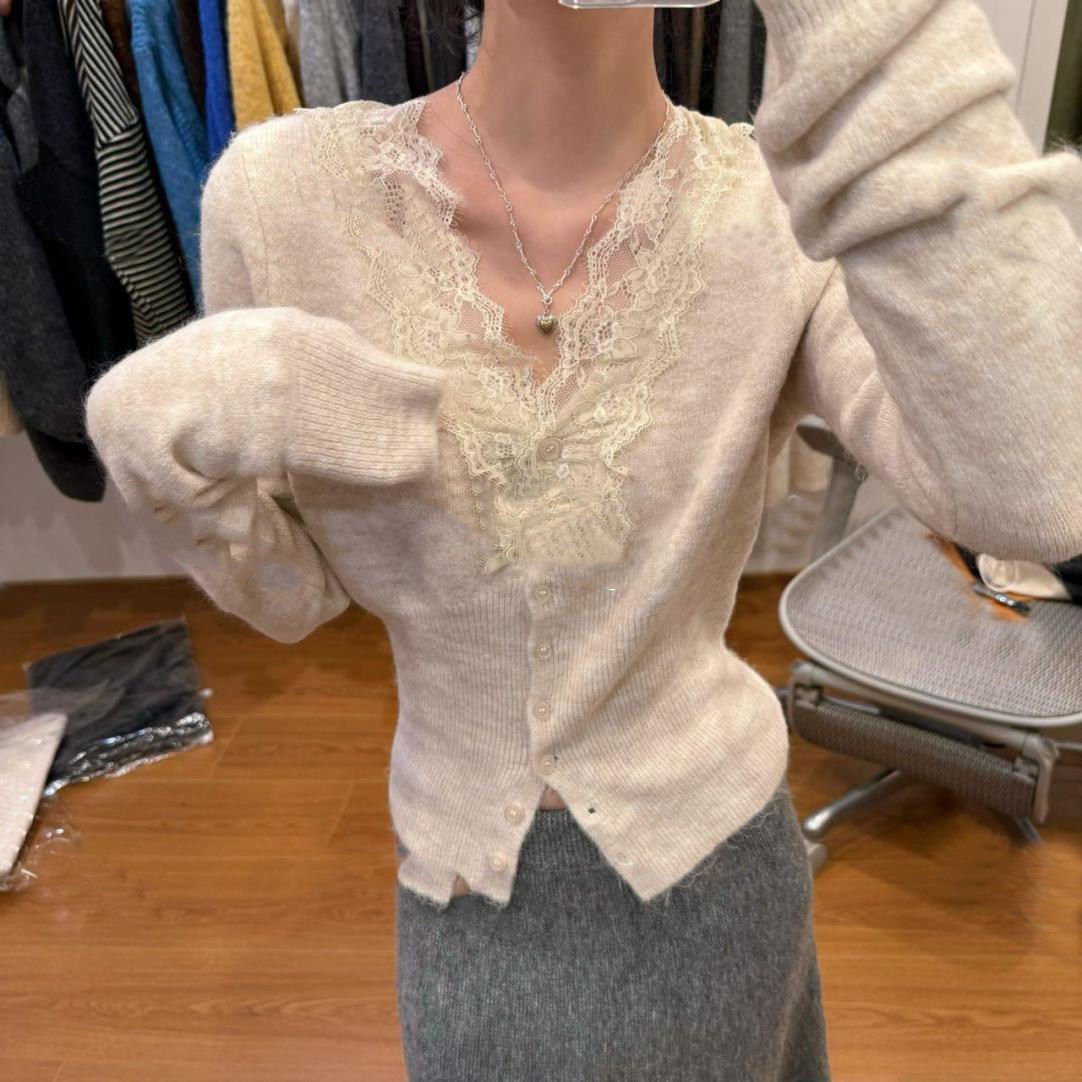 品牌折扣正品女装断码清仓特价不能退换V领蕾丝花边针织打底衫女