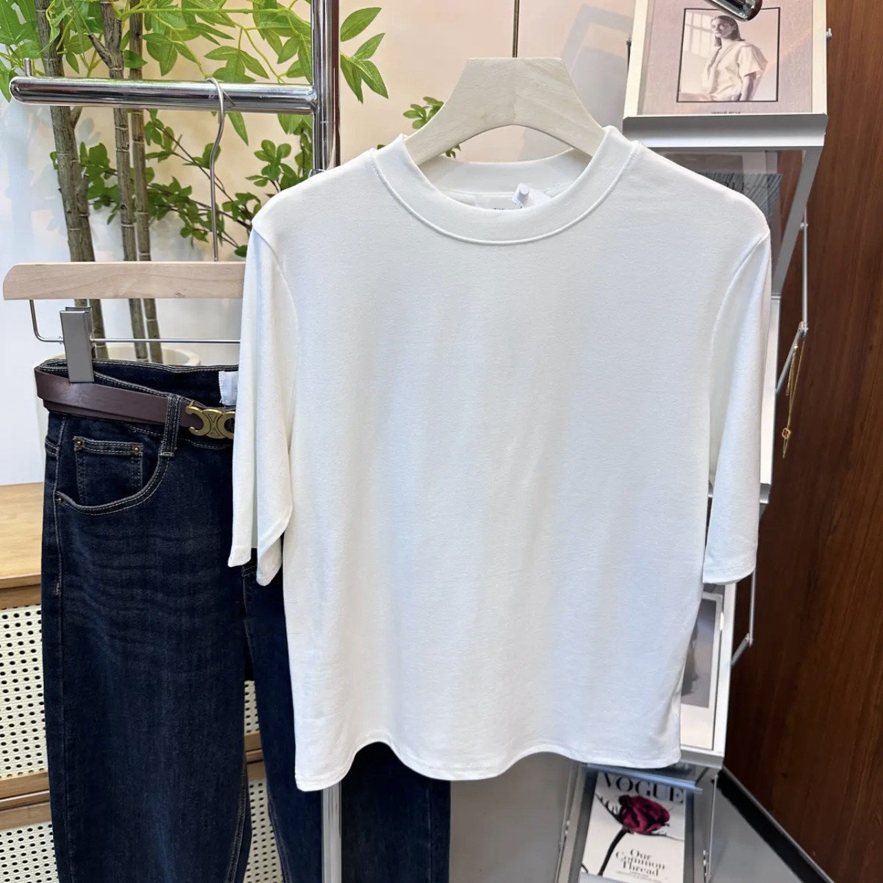 品牌折扣正品女装断码清仓特价不能退换白色半高领五分袖T恤女春