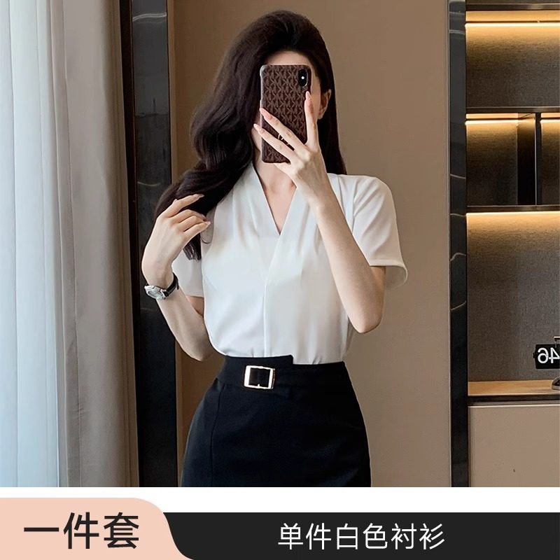 品牌折扣正品女装断码清仓特价不能退换法式白色交叉V领上衣女夏