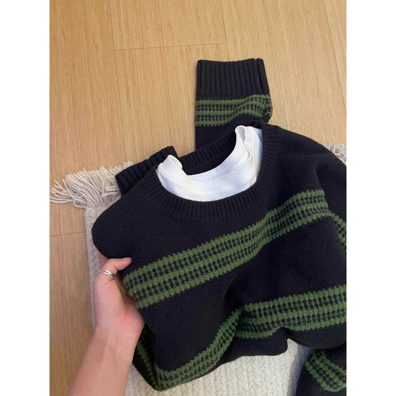 品牌折扣正品女装断码清仓特价不能退换韩系条纹撞色毛衣女秋冬新